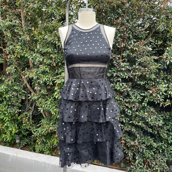 New with Tags 2K Theory Metallic Dot Silk Black Damia Ruffle Evening Dress Sz 2 - Picture 7 of 12